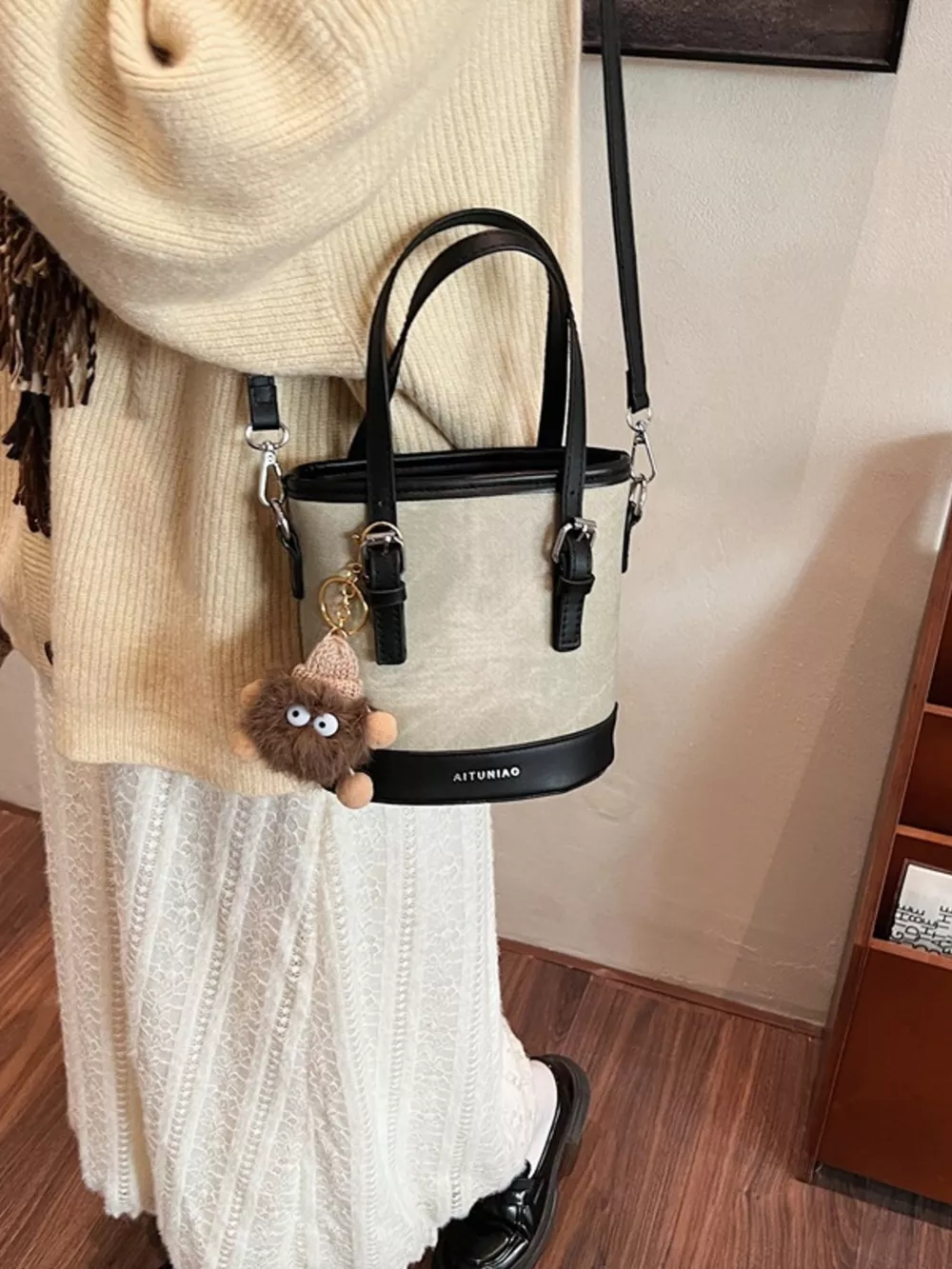 Two-Tone Bucket Crossbody Bag, image 5