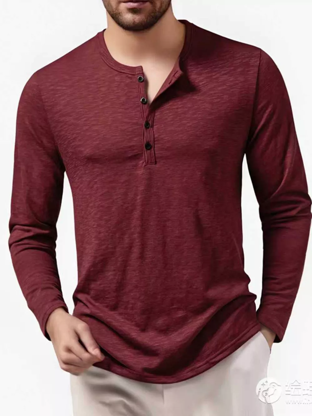 Men's Long Sleeve Henley T-Shirt, image 4