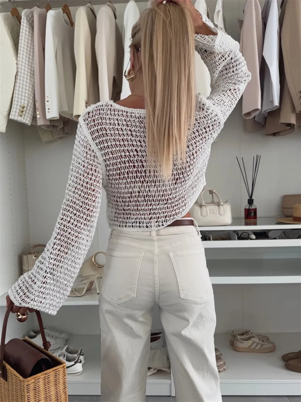 Openwork Round Neck Knit Cover Up, image 8