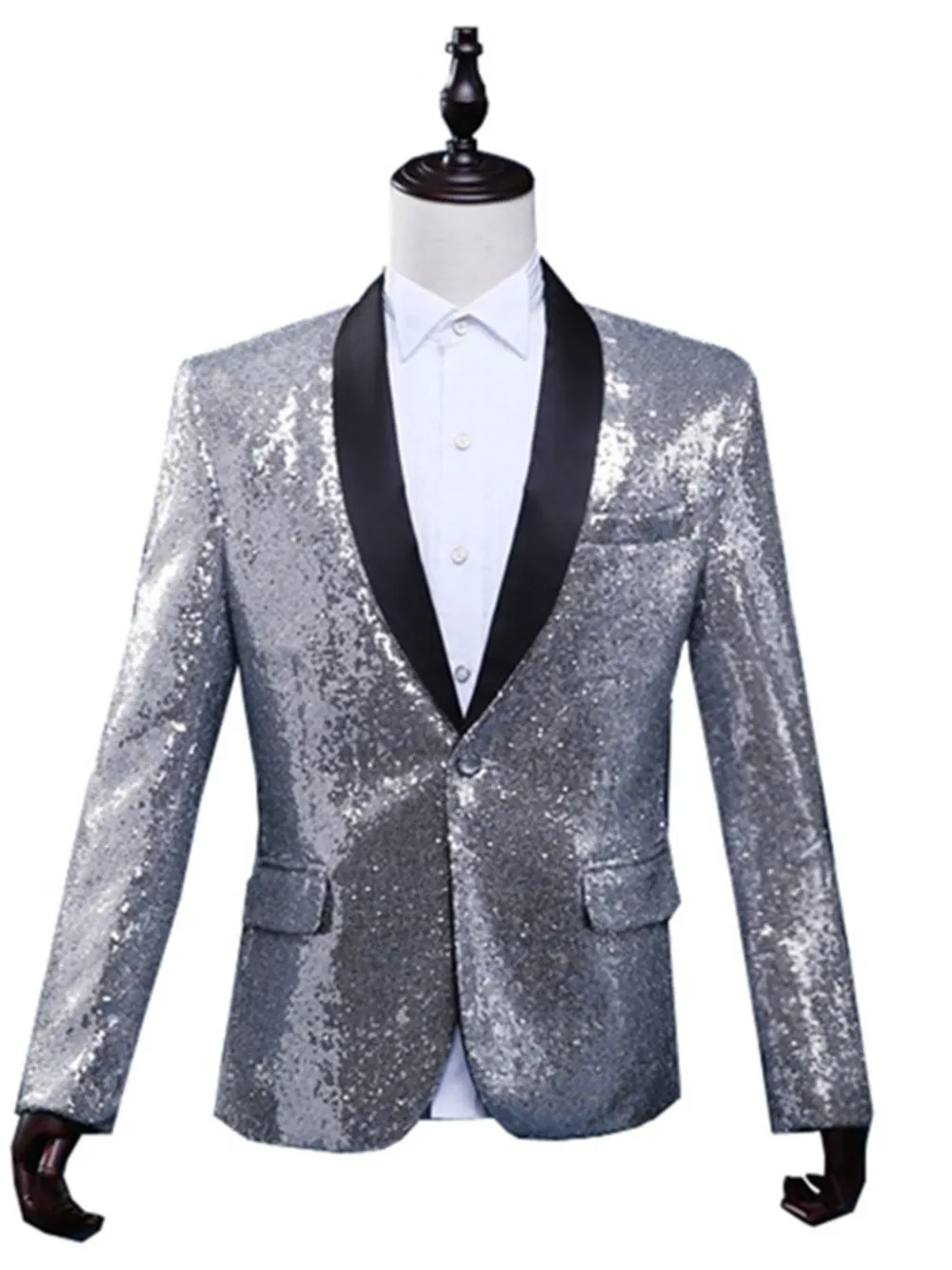 Men's Full Size Sequin One Button Long Sleeve Blazer Plus Size, image 3