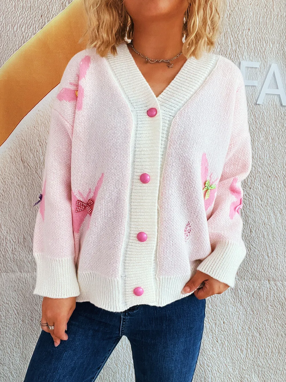 Butterfly Button Up Long Sleeve Cardigan, image 3