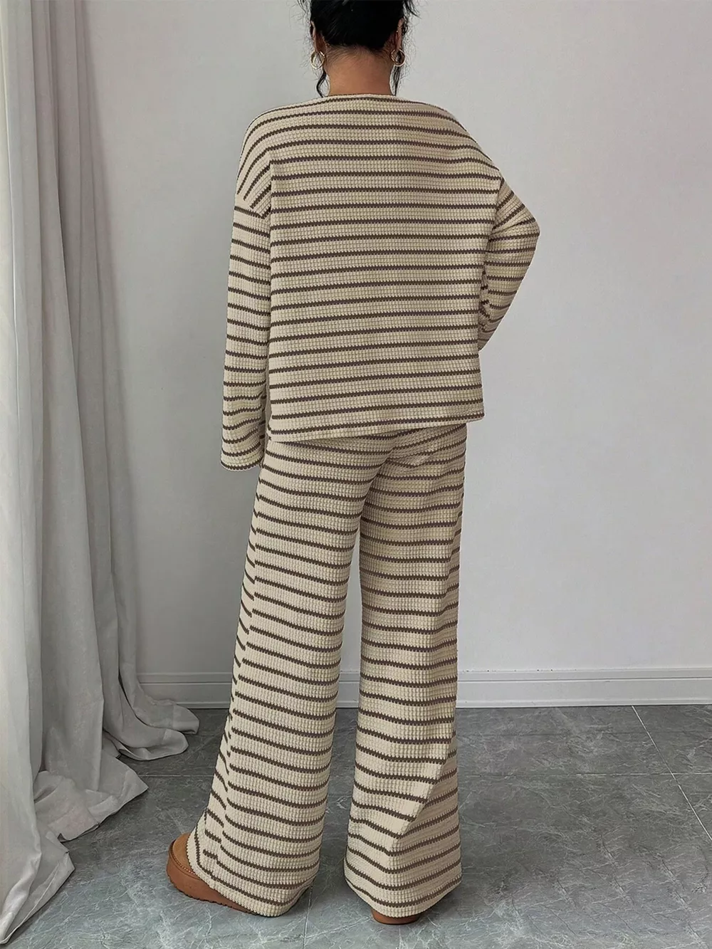Striped Knit Dropped Shoulder Top and Pants Set, image 12