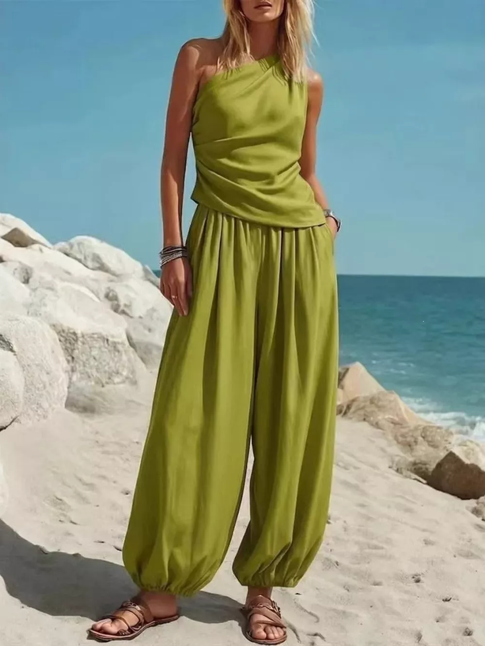Full Size One-Shoulder Top and Wide-Leg Pants Set Plus Size, image 7