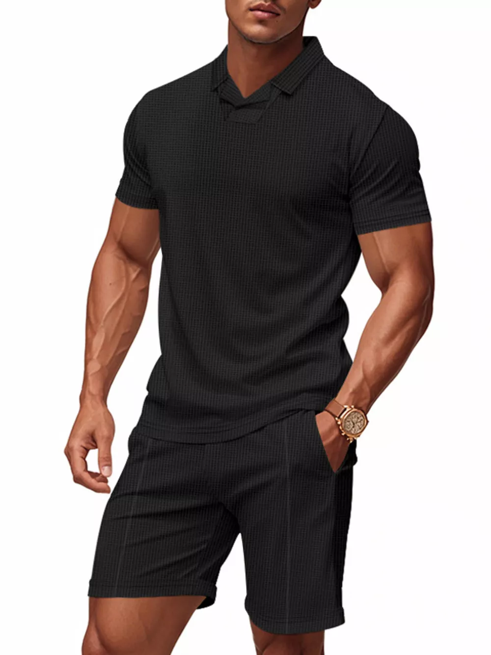 Men's Full Size Casual Short Sleeve Polo and Shorts Set Plus Size