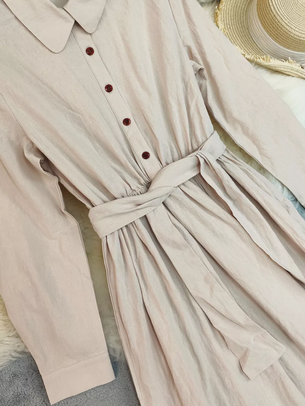 Tie Waist Long Sleeve Ruffled Hem Dress, image 5