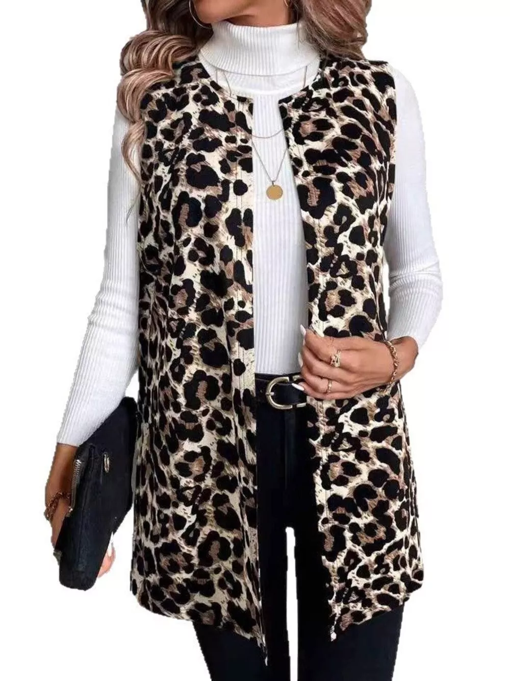 Sleeveless Leopard Print Vest Coat, image 11