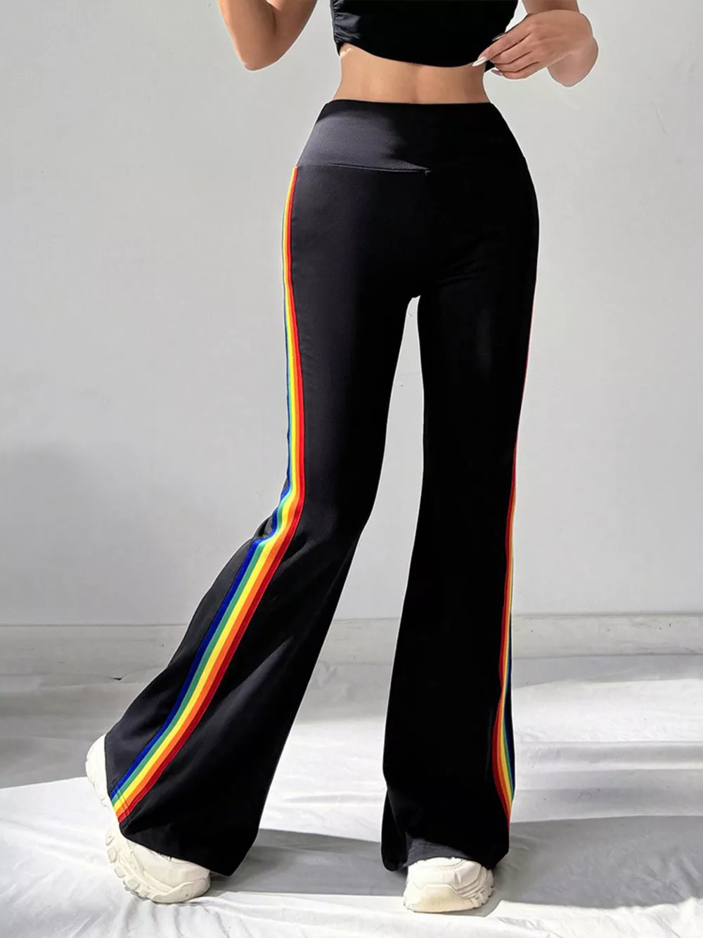 High-Waisted Side-Striped Flare Active Pants, image 6