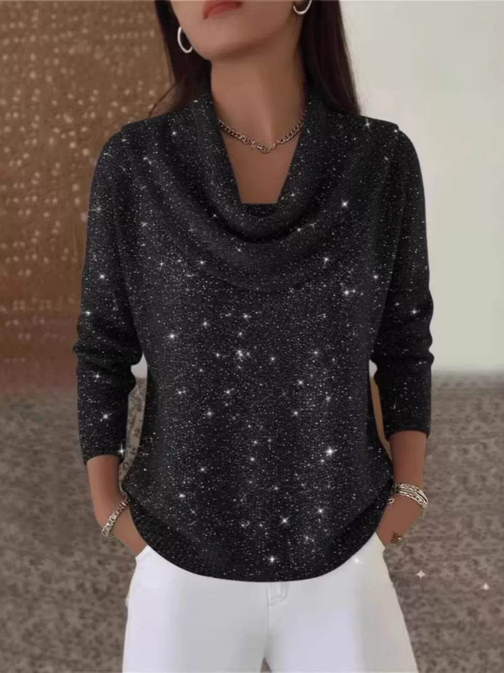 Full Size Solid Color Cowl Neck Sweater Plus Size
