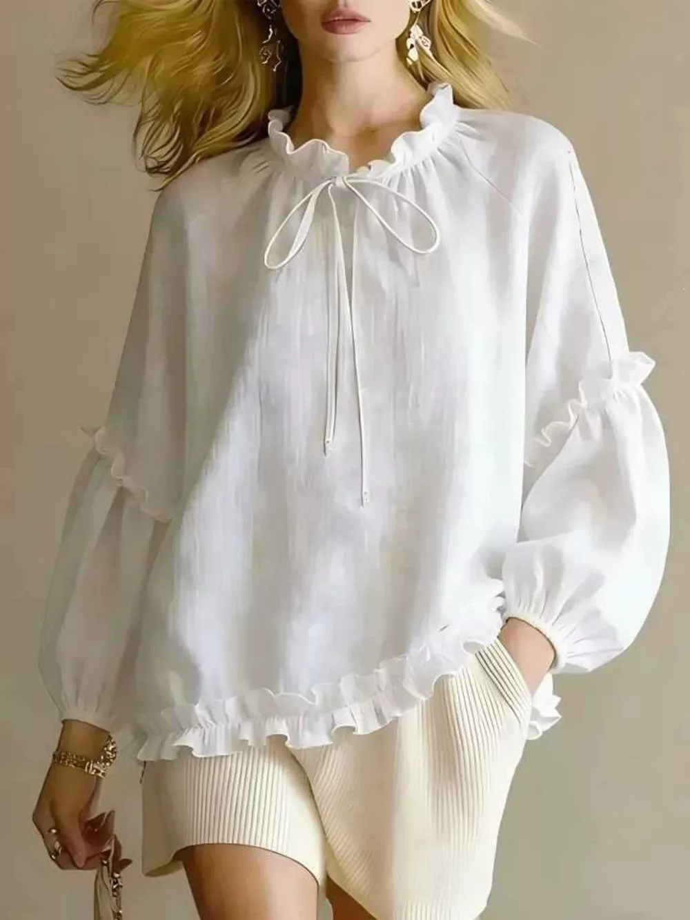 Frill Balloon Sleeve Blouse, image 2