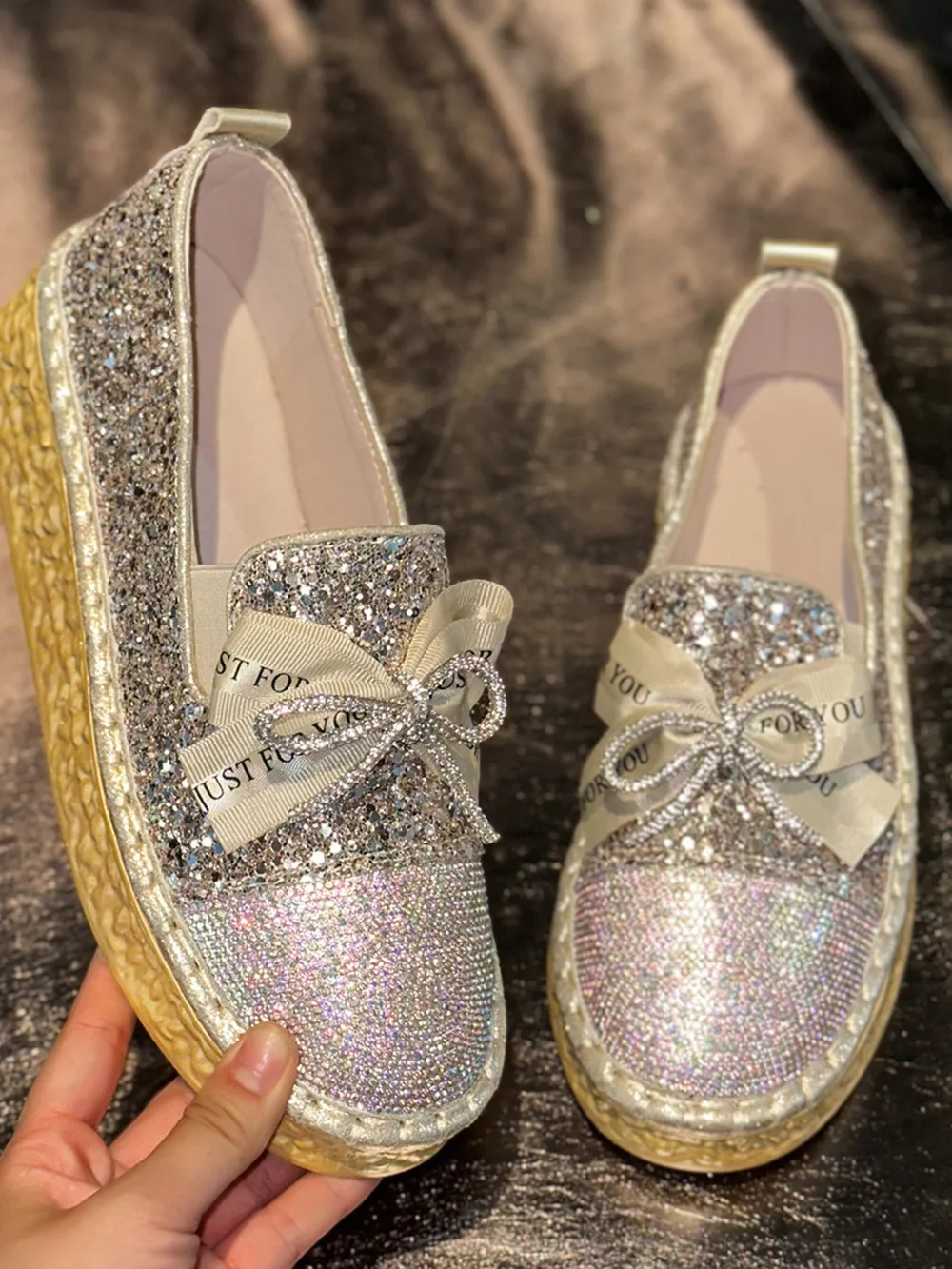 Rhinestone Bow Round Toe Slip-Ons, image 7