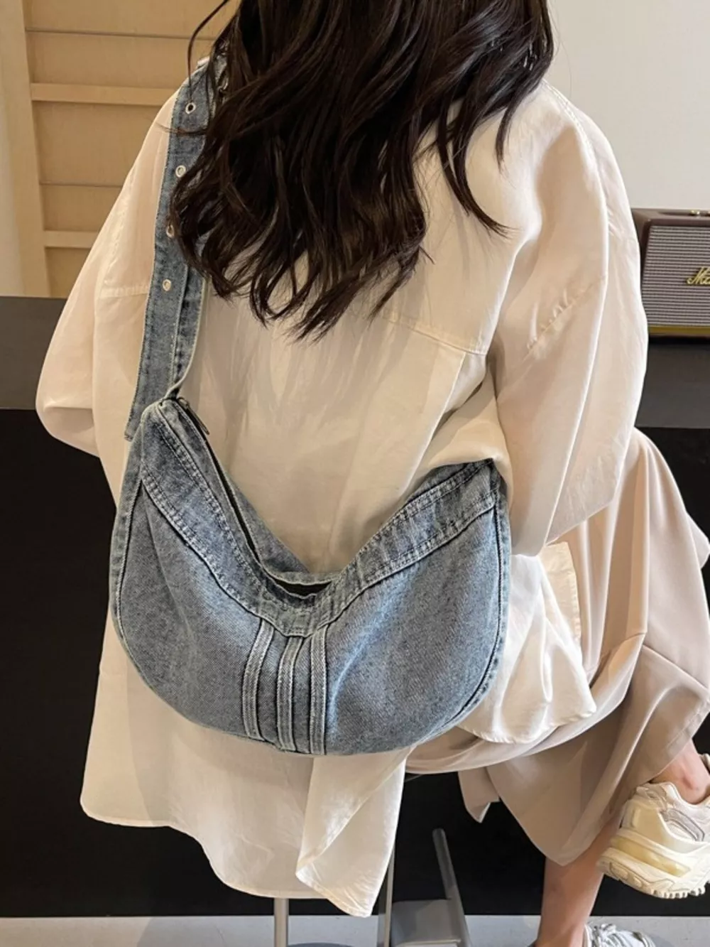 Denim Adjustable Strap Crossbody Bag, image 8