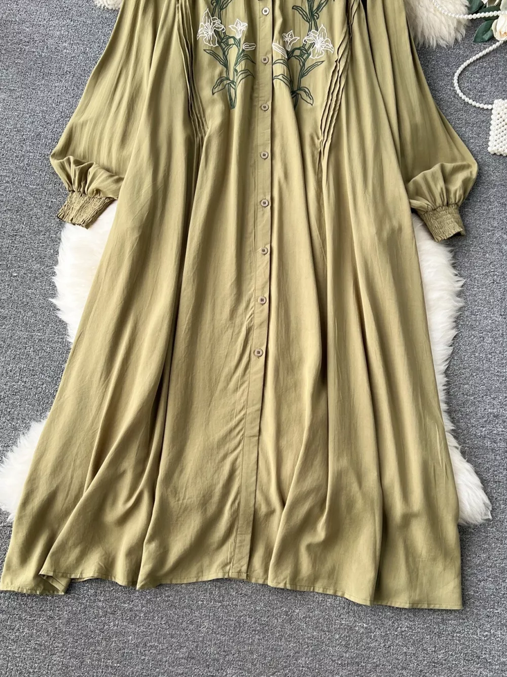 Floral Button Front Long Sleeve Dress, image 5