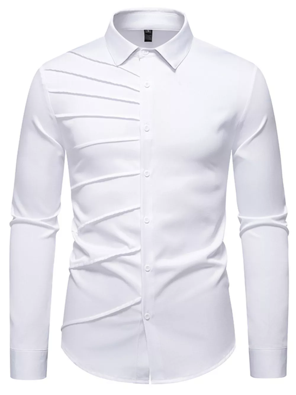Men's Slim Fit Ruched Long Sleeve Shirt, image 8