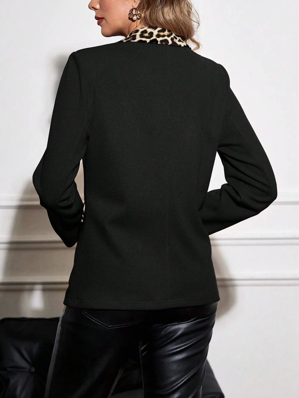Leopard Lapel Collar Long Sleeve Blazer, image 8