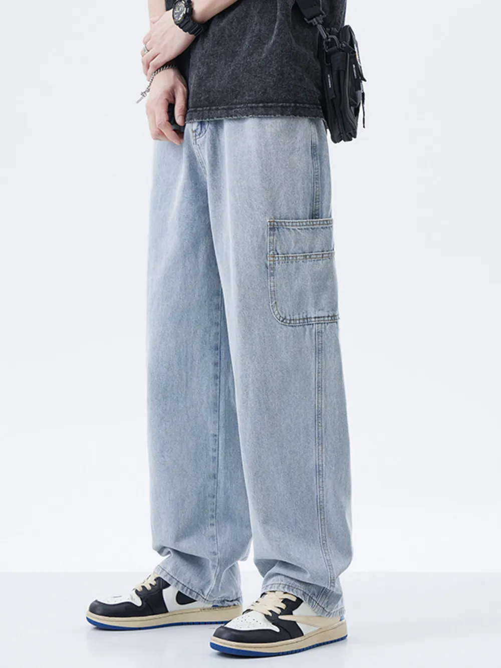 Men's Full Size Washed Wide Leg Jeans Plus Size, image 4