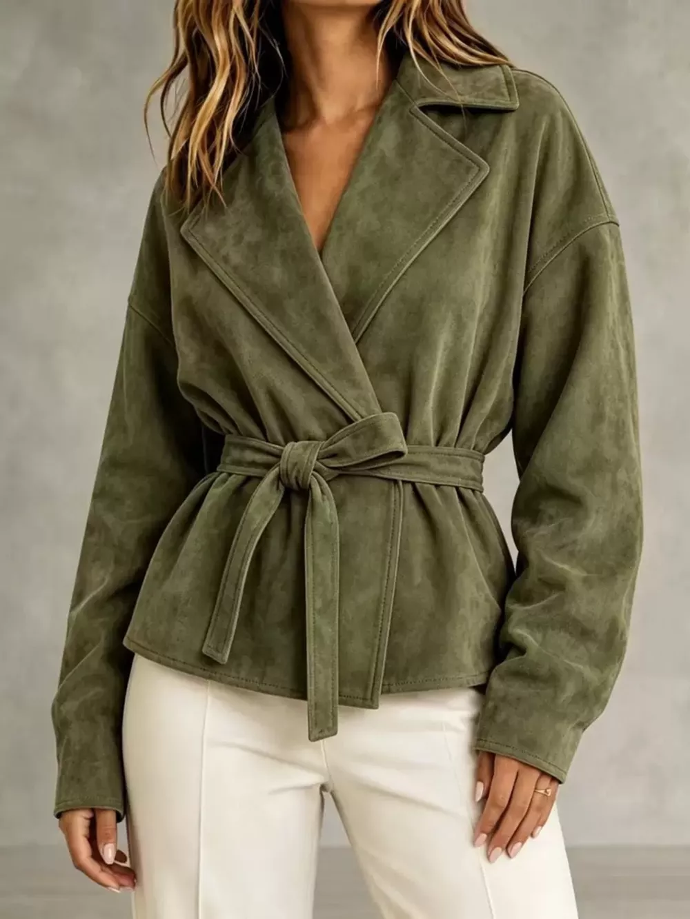 Tie-Waist Lapel Collar Jacket, image 10
