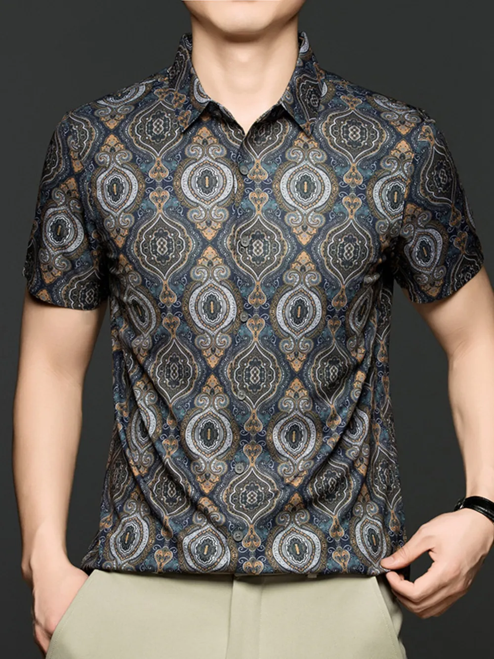 Men's Plus Size Printed Short Sleeve Blouse, image 2