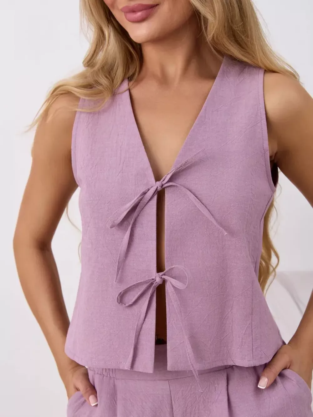 Tie-Front Sleeveless Top and Shorts Set, image 20