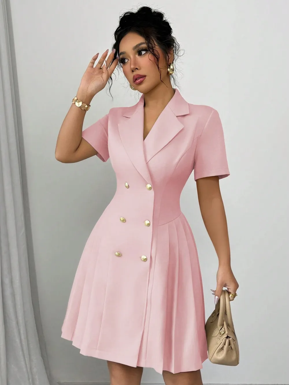 Double-Breasted Short Sleeve Dress, image 11