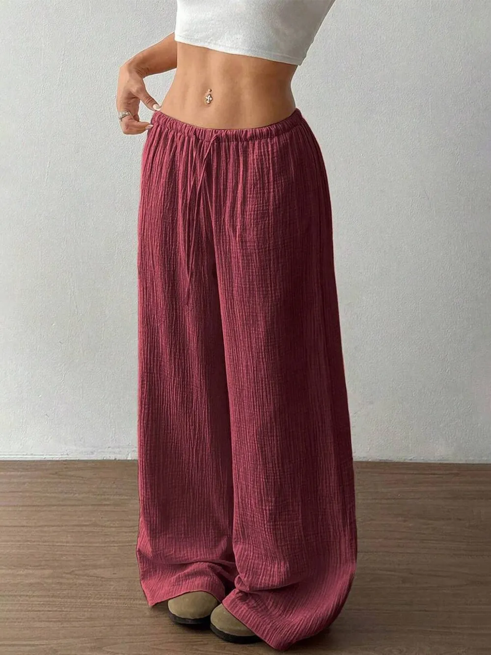 Wide Leg Drawstring Casual Pants, image 25