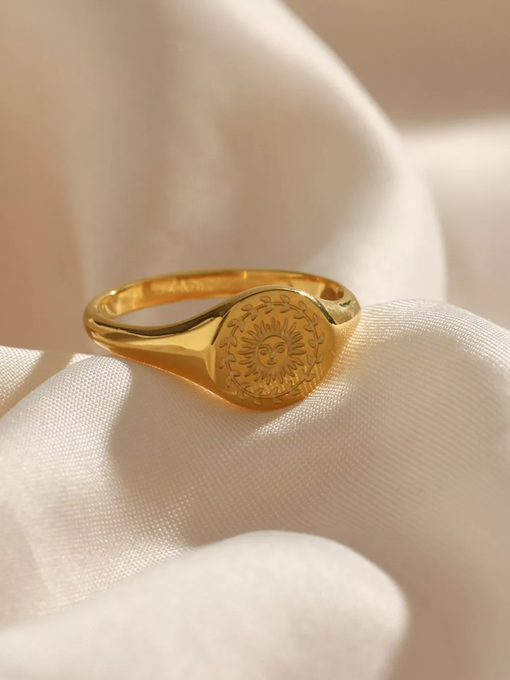 18K Gold-Plated Sun Motif Signet Ring
