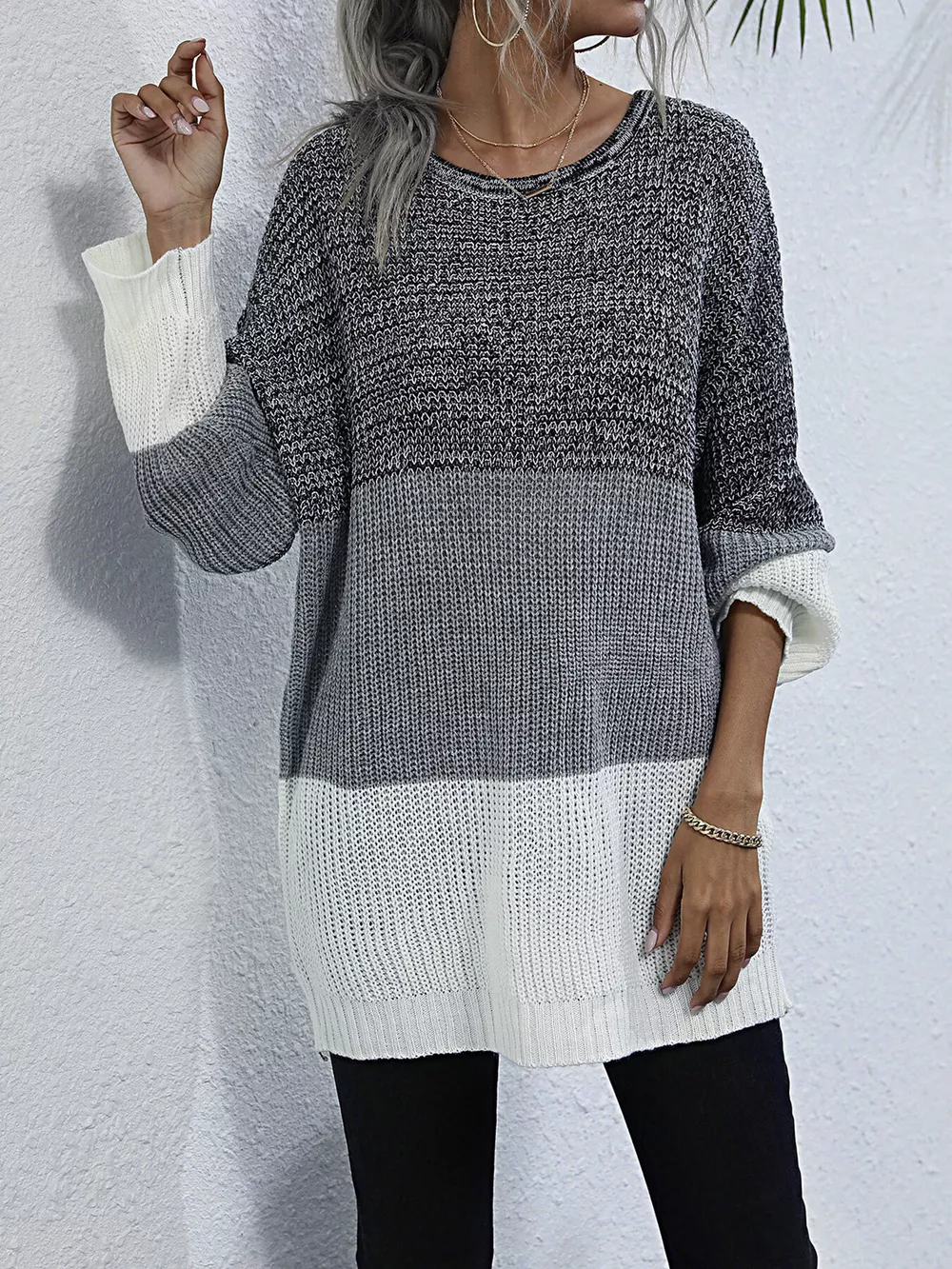 Color Block Round Neck Oversized Sweater, image 6