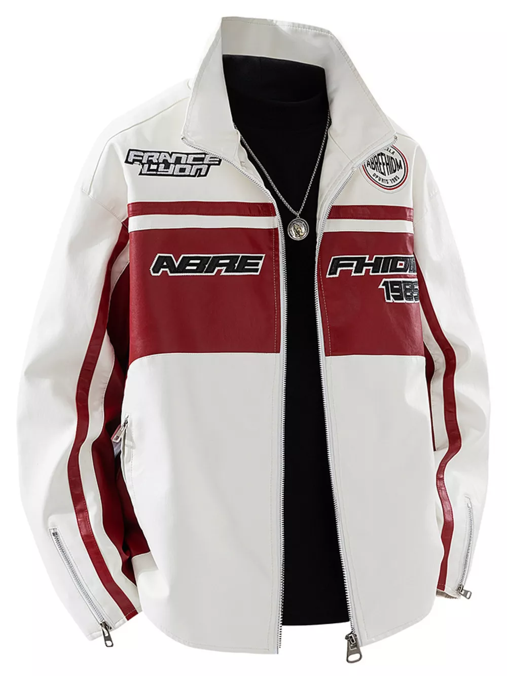 Men's Plus Size Zip Up Long Sleeve Leather Jacket, image 6