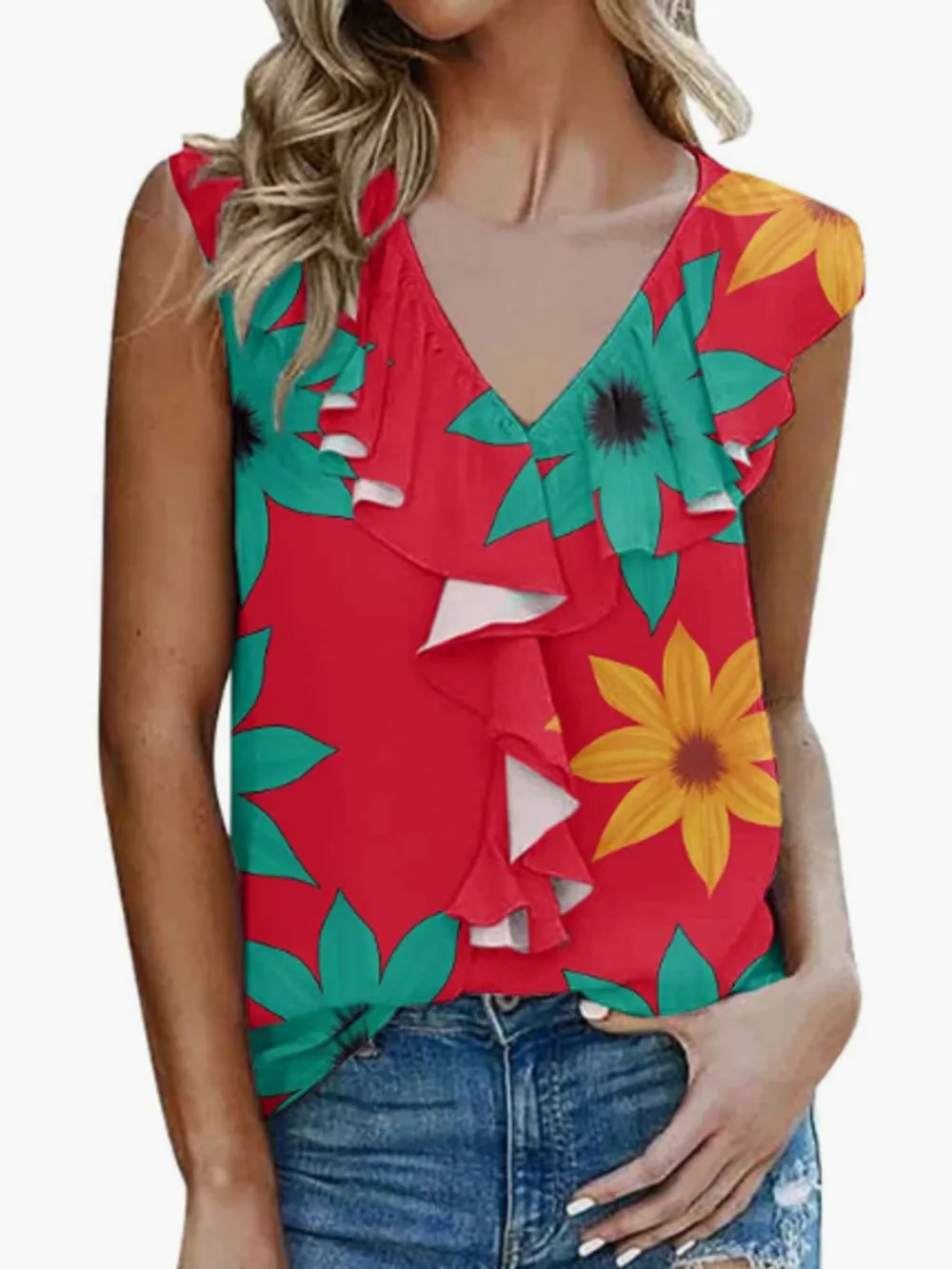 Printed V-Neck Tank, image 7