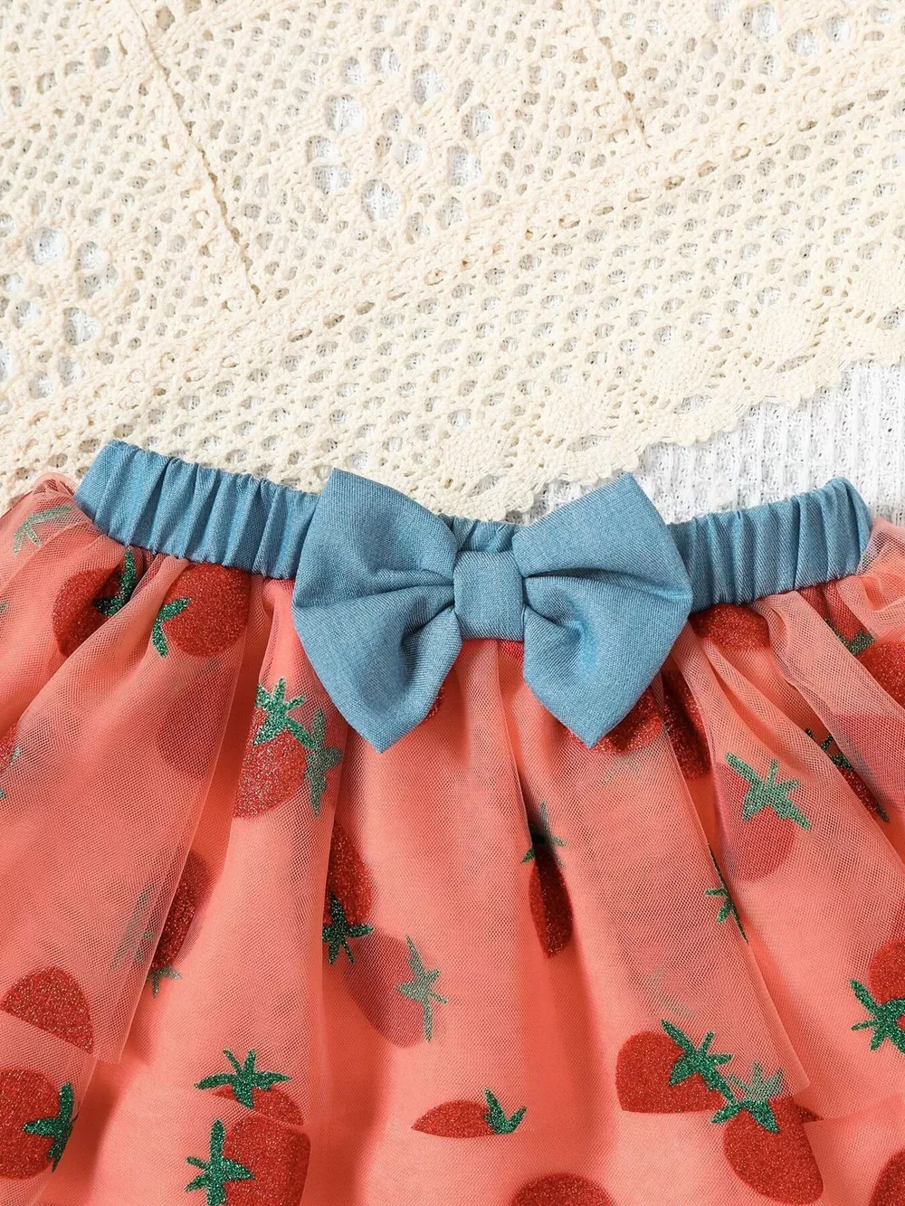 Children's Strawberry Short Sleeve Top and Skirt Set with Bag, image 4