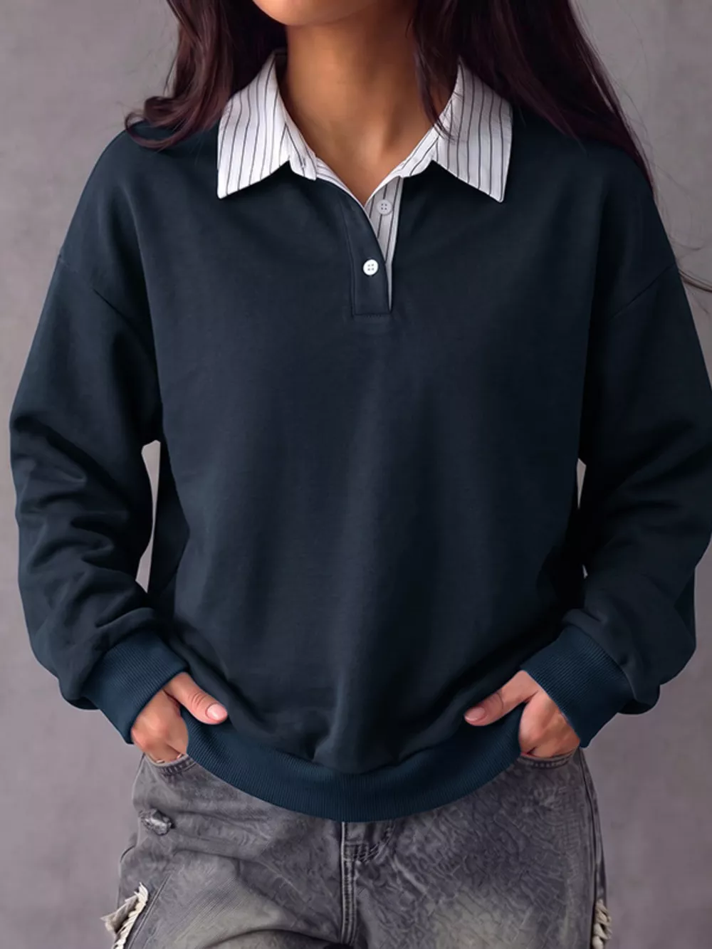 Button Detail Dropped Shoulder Sweatshirt, image 3