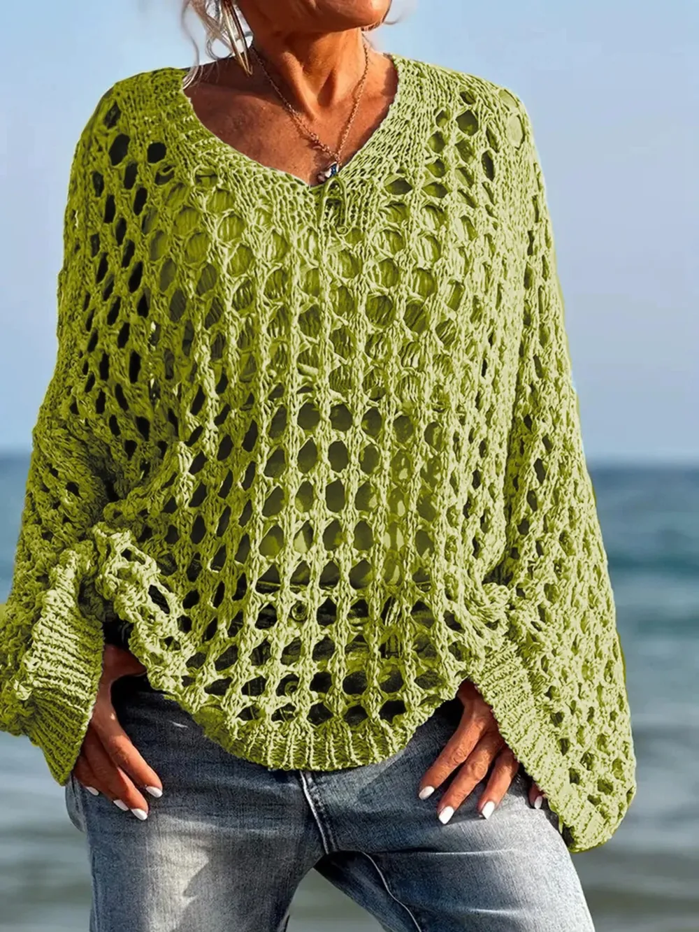 Crochet Long Sleeve Knit Cover Up, image 15