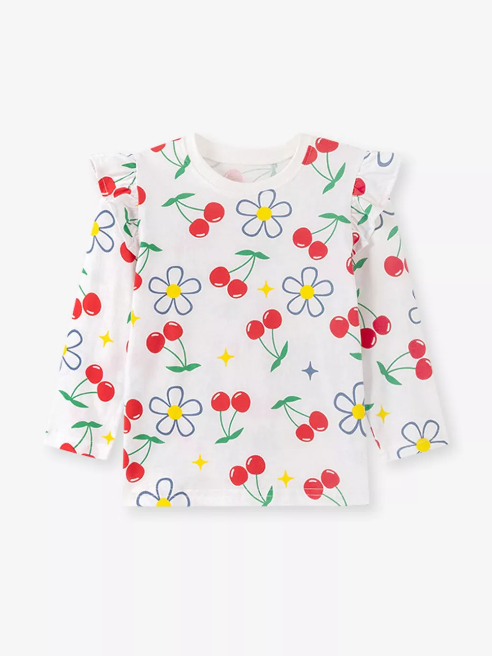 Children's Cherry & Flower Print Ruffled Long Sleeve T-Shirt, image 2