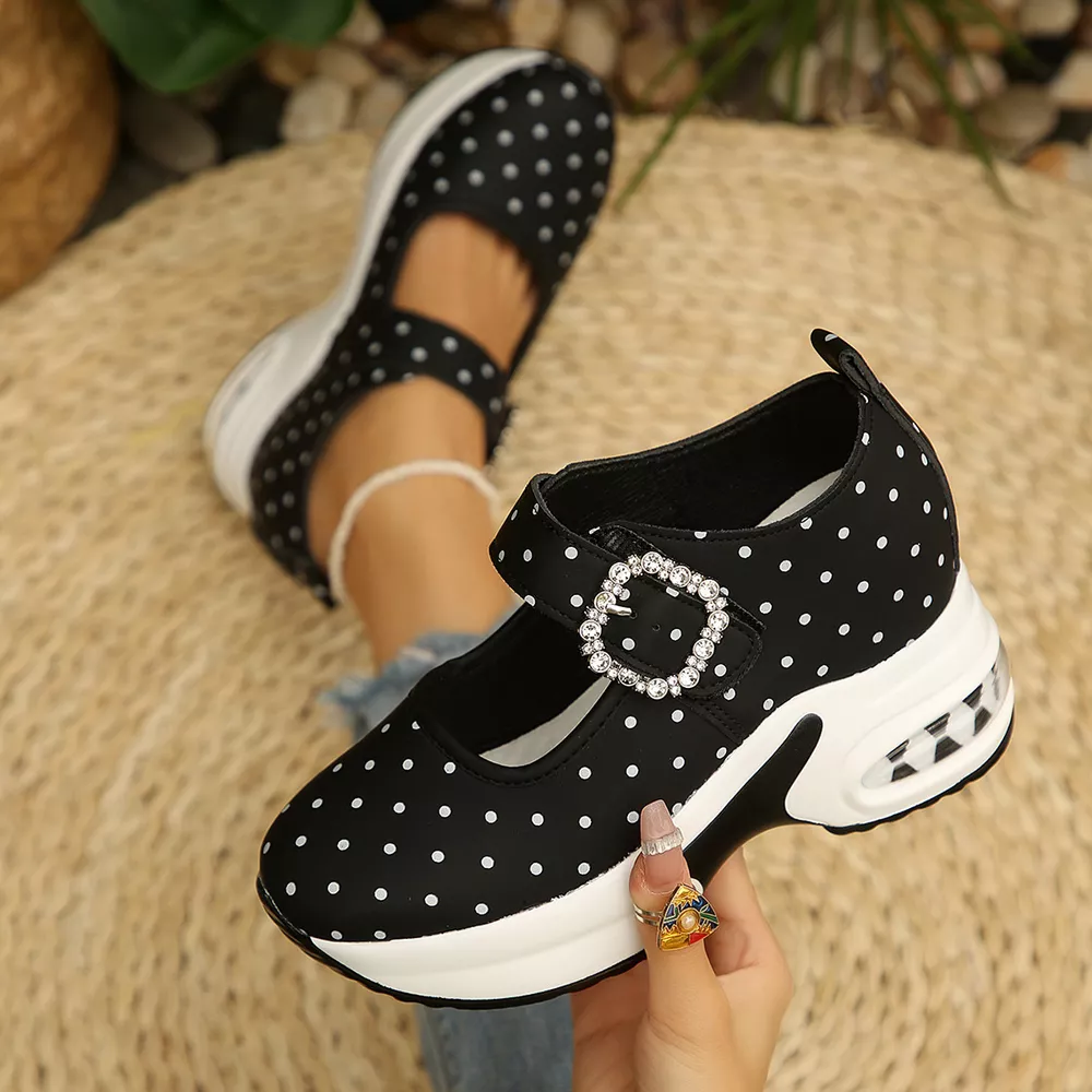 Polka Dot Rhinestone Buckle Platform Loafers, image 3