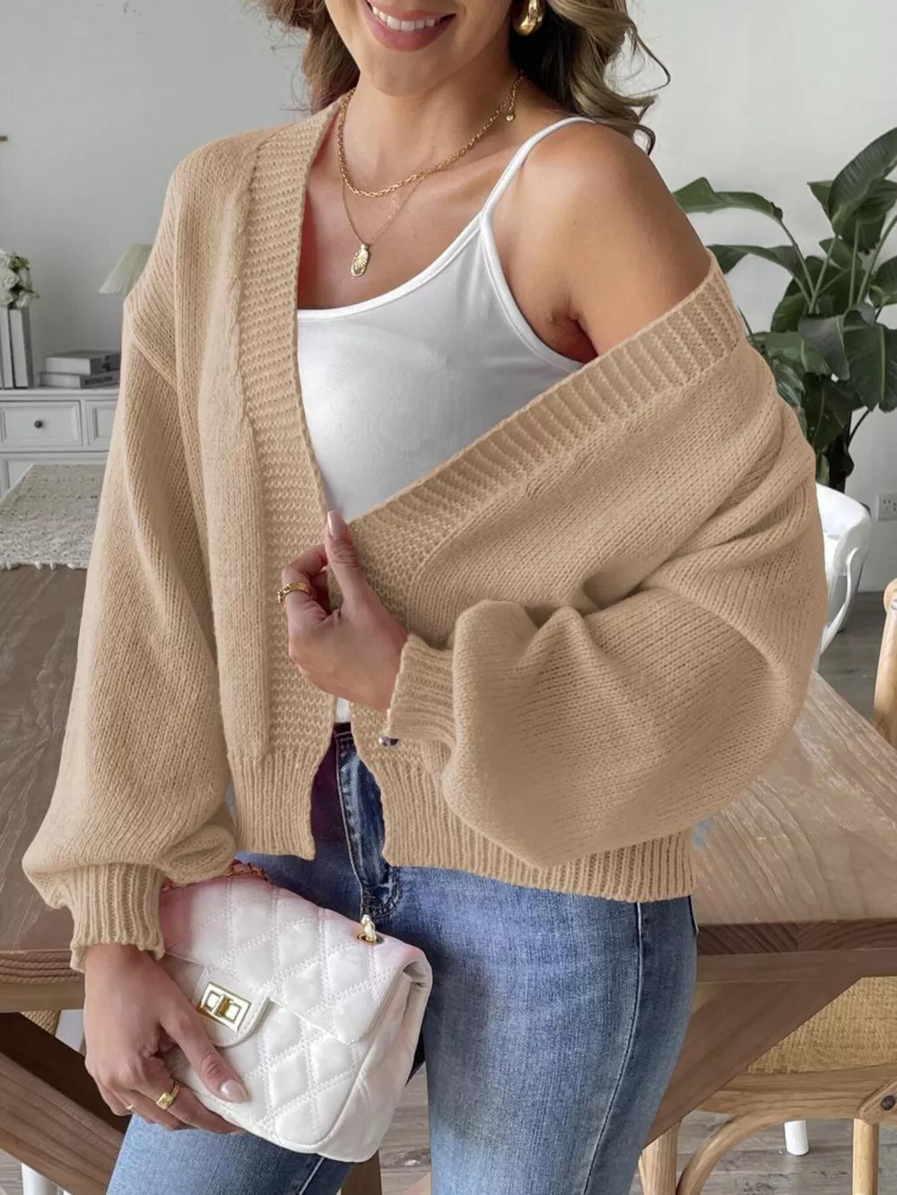 Open Front Dropped Shoulder Cardigan, image 2