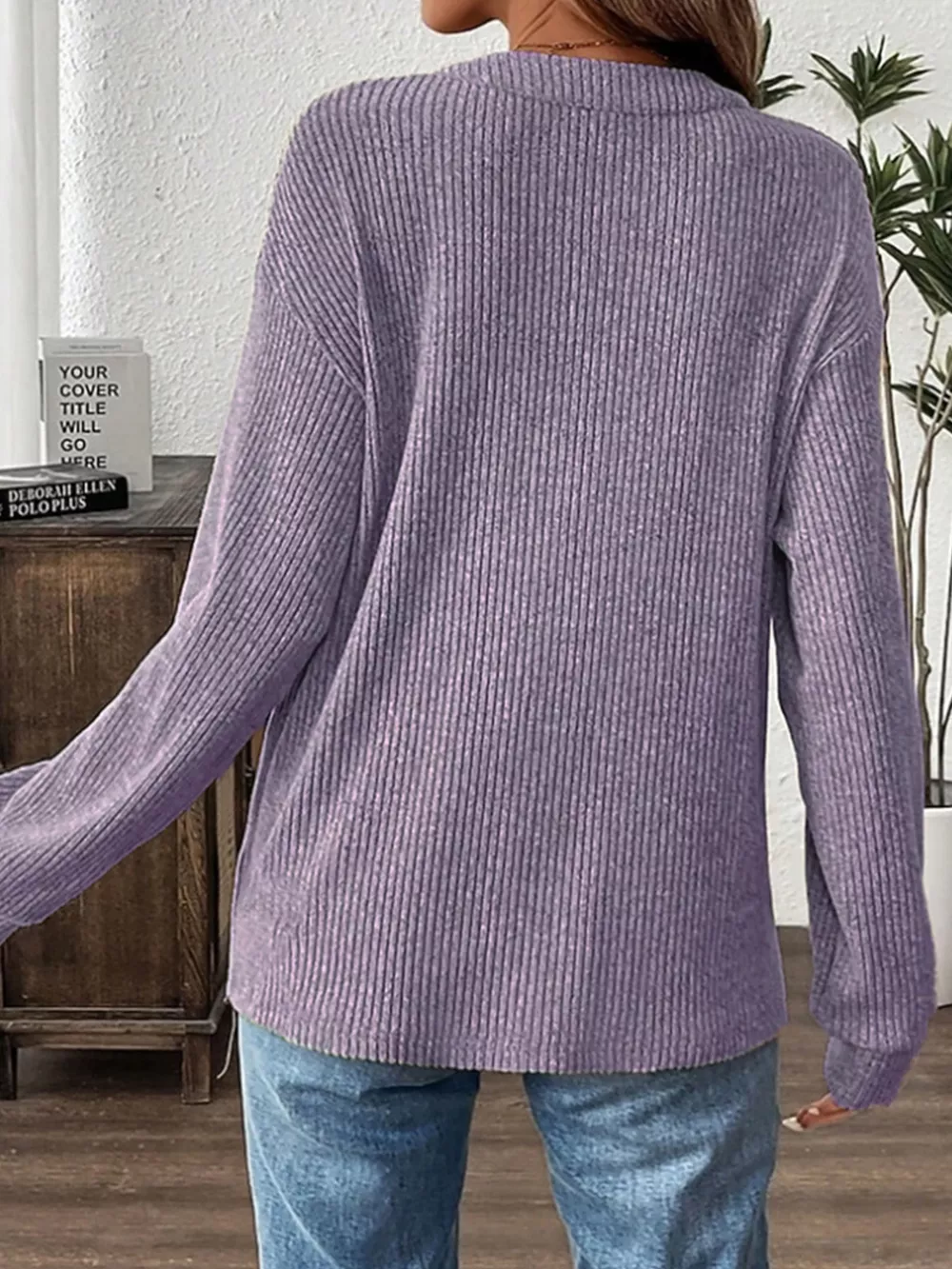 Ribbed Button Detail Long Sleeve T-Shirt, image 15