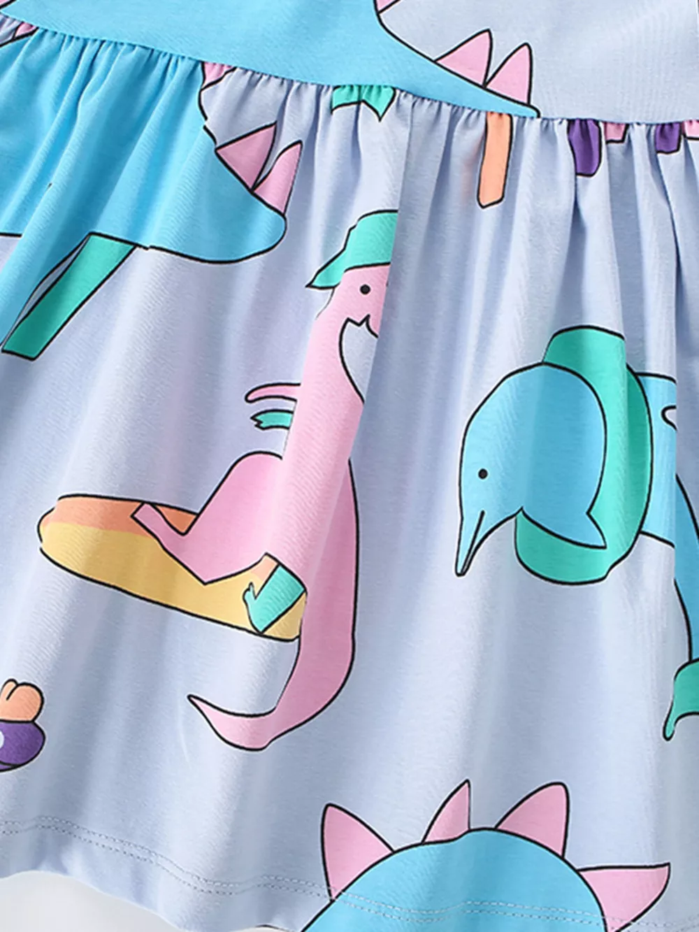 Children's Cute Cartoon Dinosaur Print Ruffle Sleeve Dress, image 4