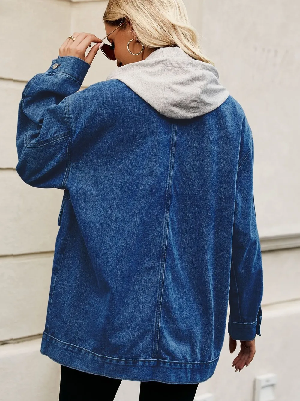 Oversized Button Up Denim Jacket with Hood, image 25