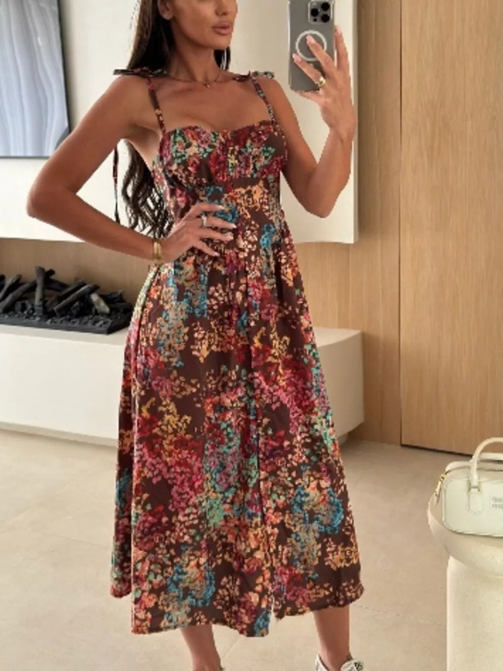 Printed Tie-Strap Midi Dress, image 22