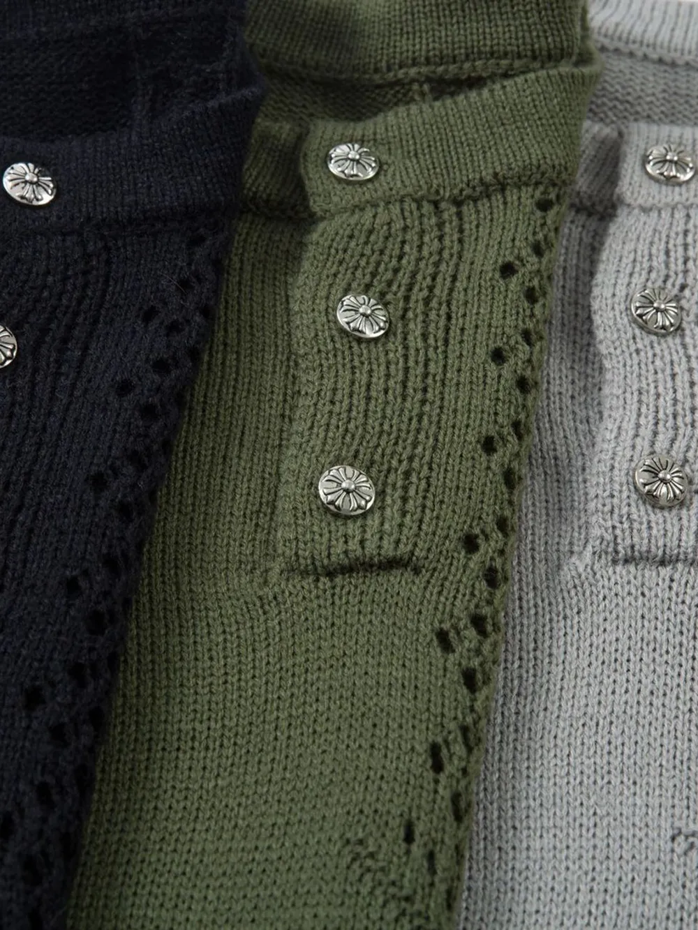 Men's Openwork Button Detail Knit Henley T-Shirt, image 8