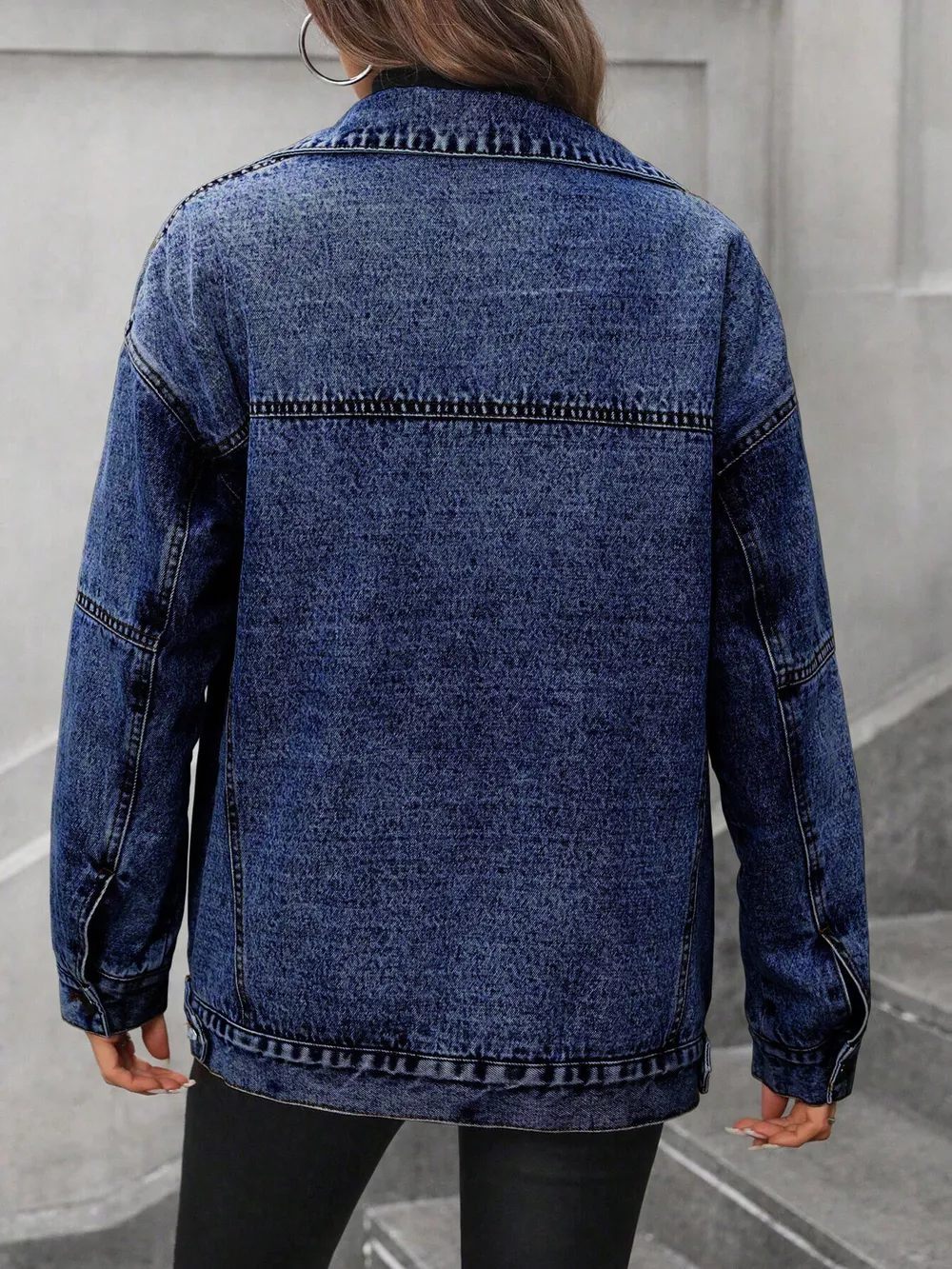 Sherpa-Lined Button Up Denim Jacket, image 5