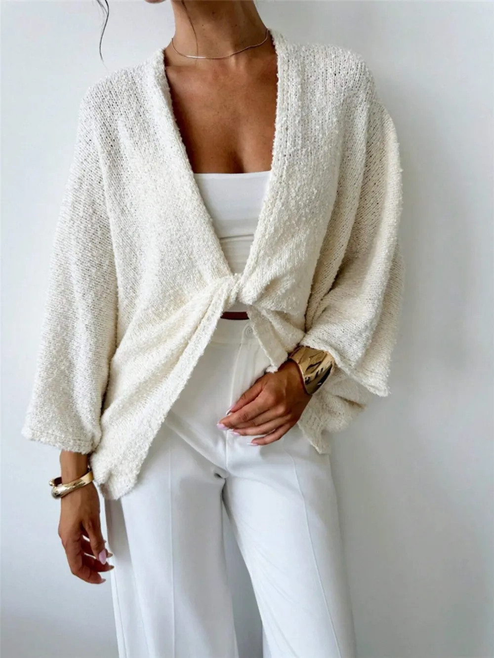 Twist-Front Textured Knit Cardigan, image 13