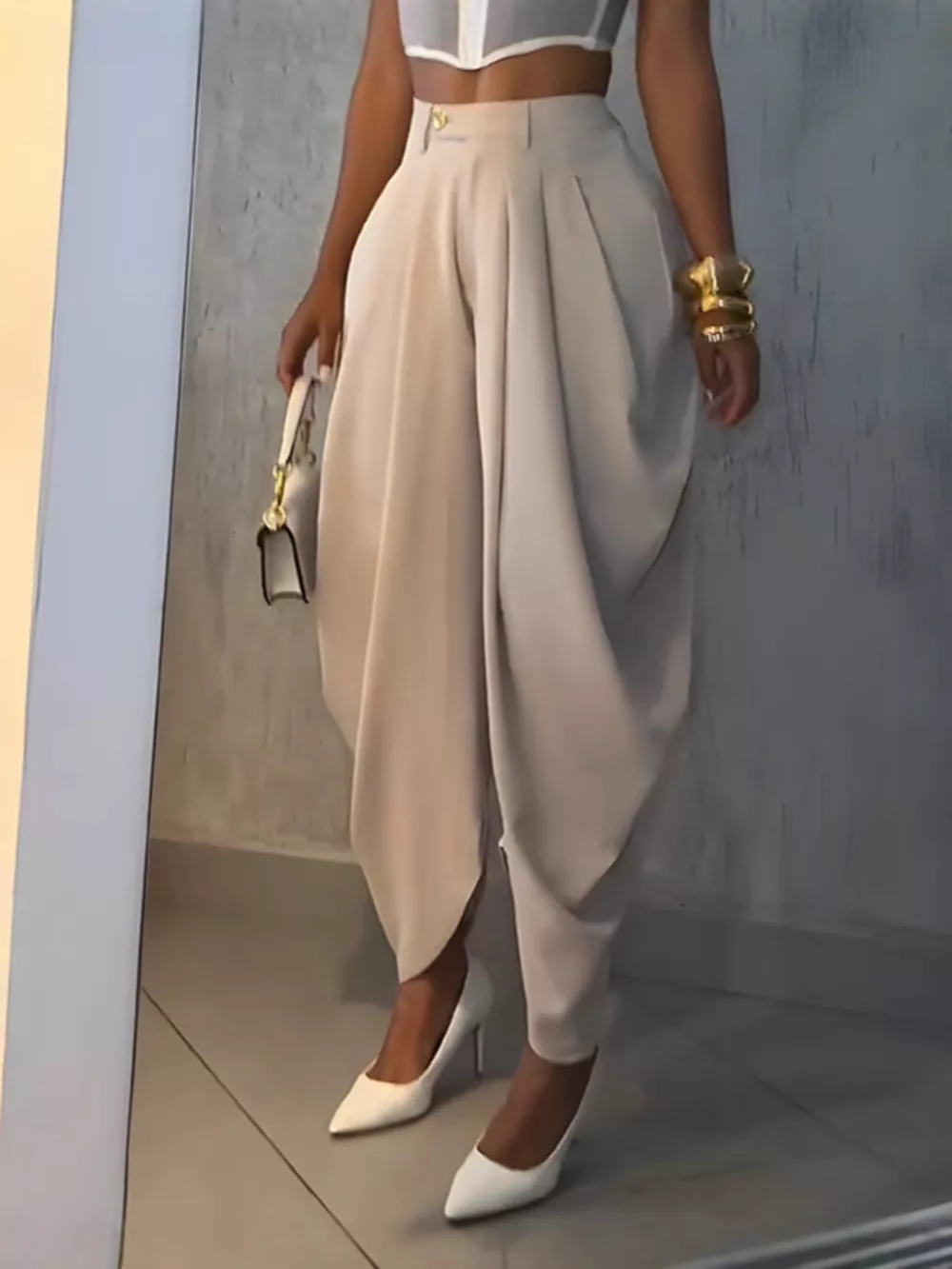 High-Waisted Wide Leg Pleated Pants, image 4