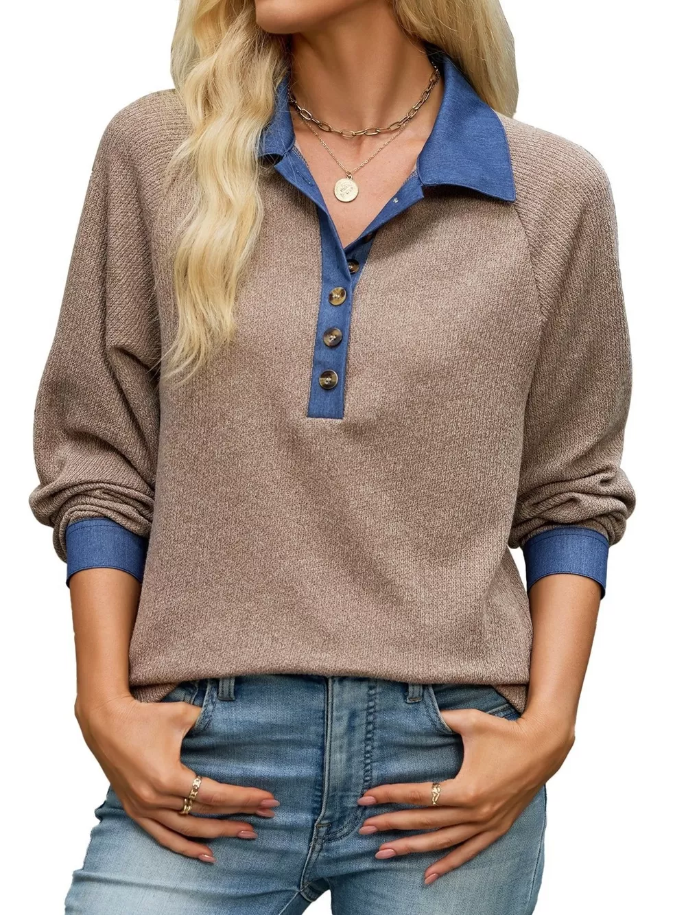 Button Detail Raglan Sleeve Top, image 8