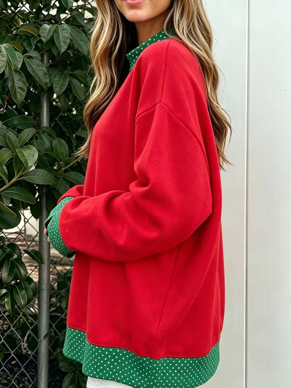 Polka Dot Contrast Trim Dropped Shoulder Sweatshirt, image 4