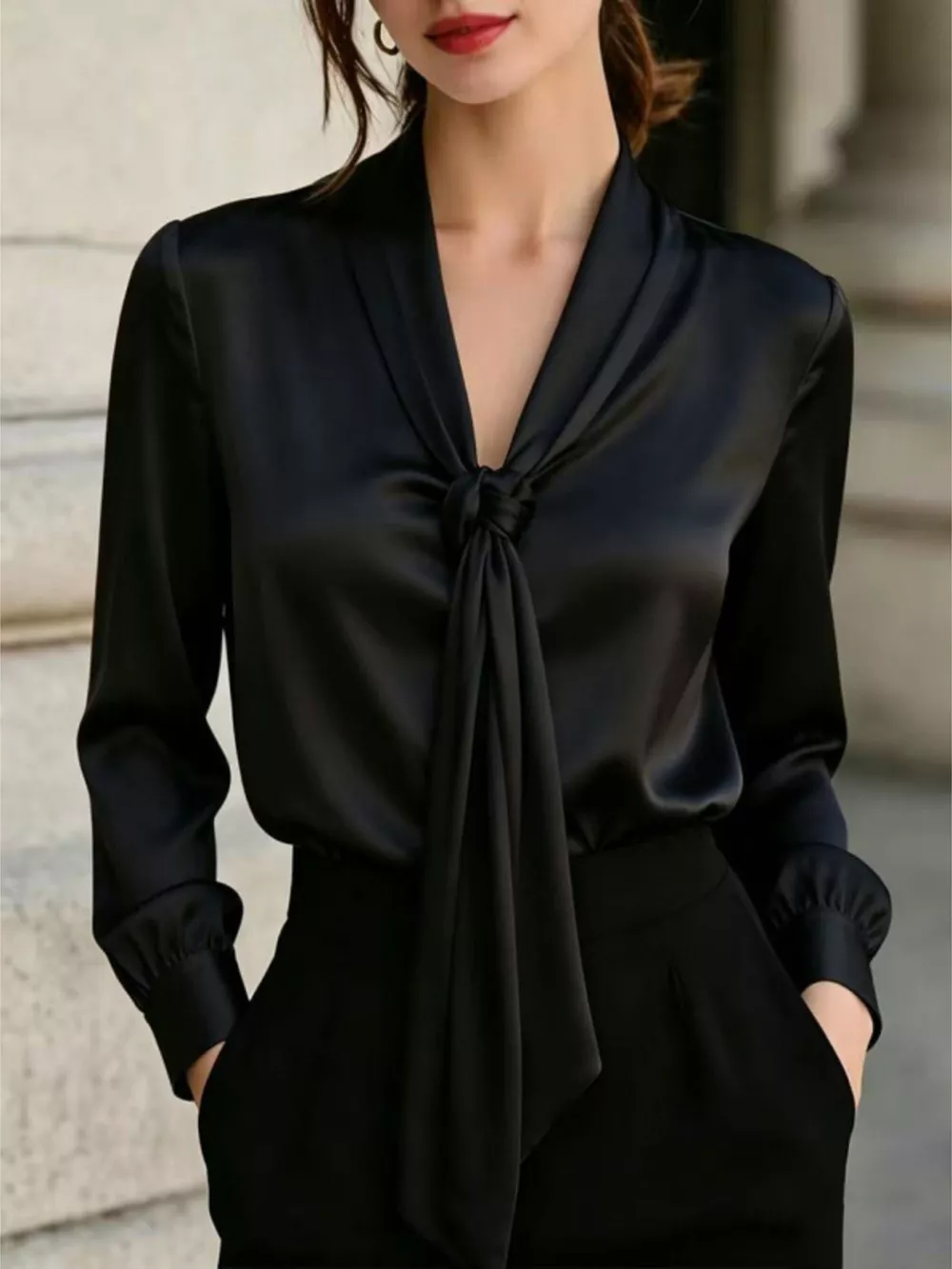 Front Tie Detail Satin Blouse, image 10