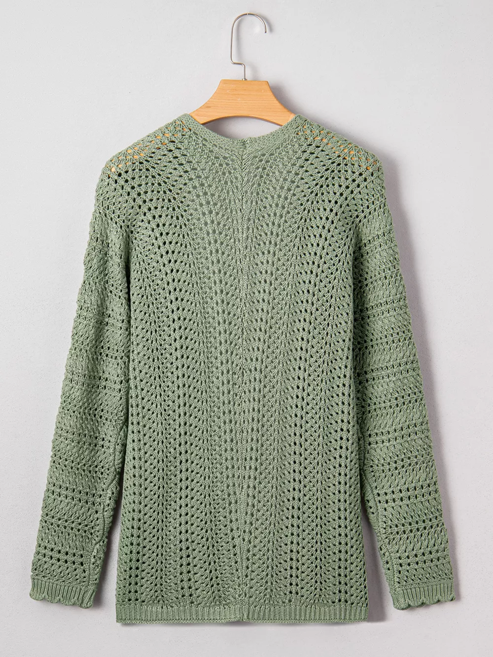 Scalloped Edge Eyelet Knit Batwing Sleeve Cardigan, image 8