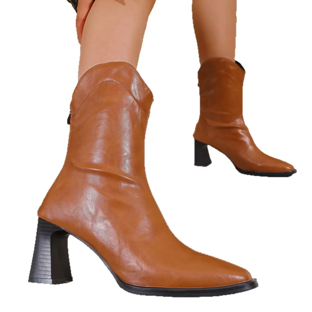 Leather Block Heel Boots, image 3
