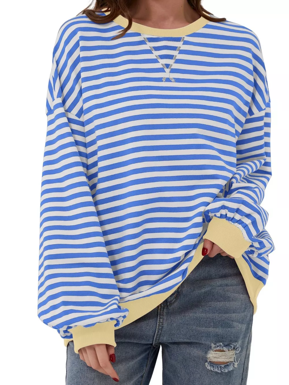 Striped Contrast Trim Oversized Sweatshirt, image 15