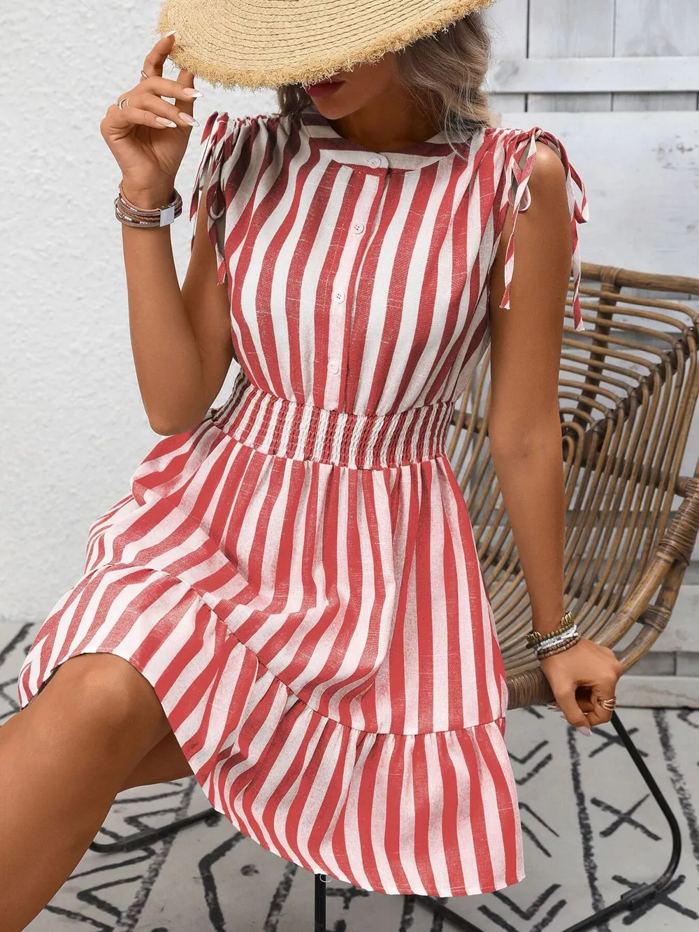 Striped Ruffle Hem Summer Dress, image 10
