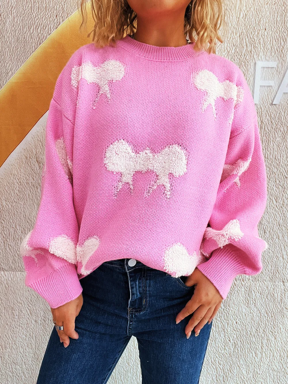 Bow Pattern Round Neck Sweater, image 16